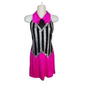 Curtain Call Cabaret Referee Dance Costume Size M Hot Pink Black Striped Necktie